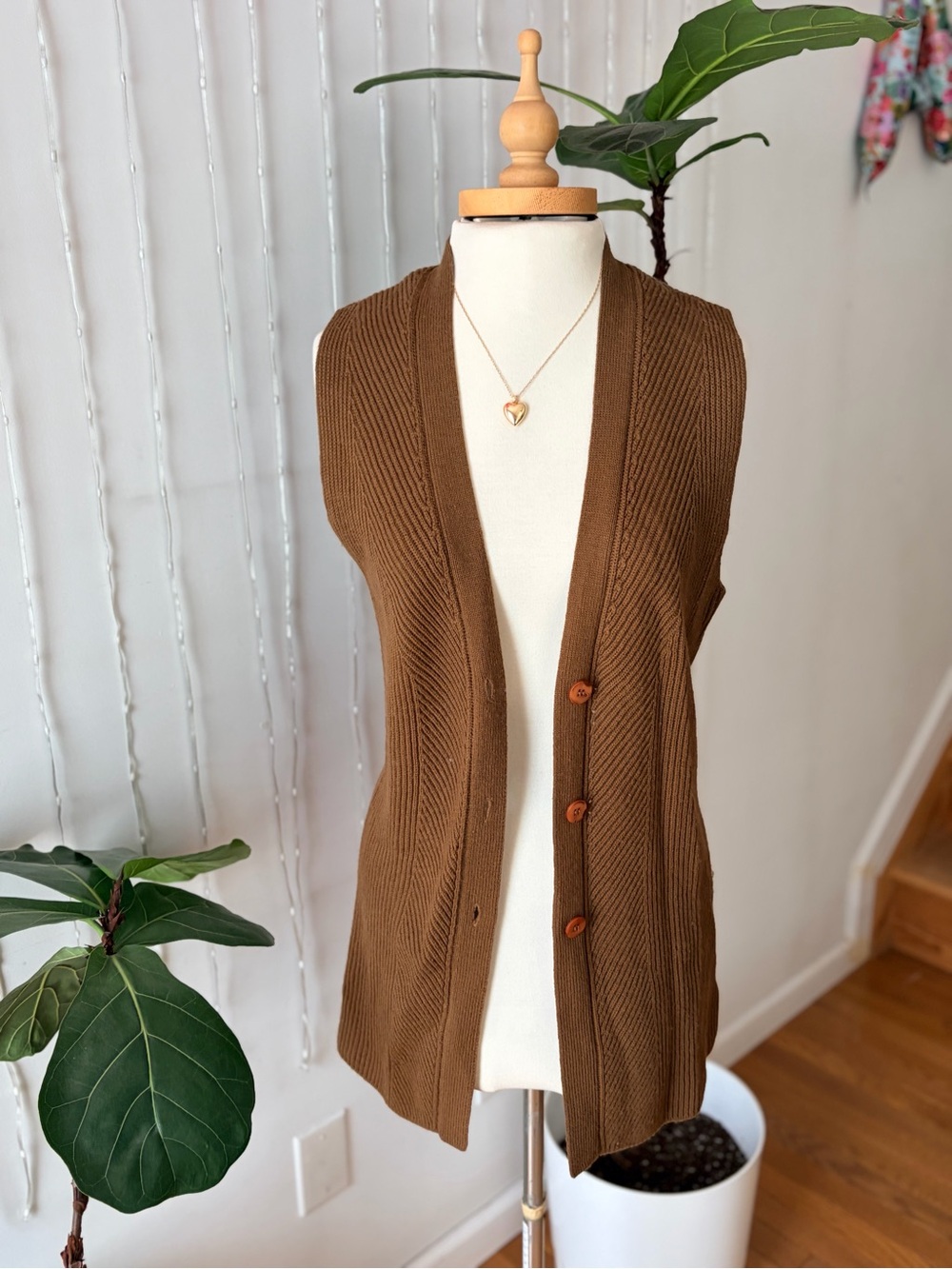 Vintage 90s Theomiles Lambswool Longline Sweater Vest Cardigan 🤎